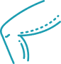 Schéma d'une articulation pliée (coude ou genou) en lignes bleues, avec une ligne pointillée indiquant une position différente.