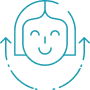 Icône simple d'un visage souriant avec des flèches pointant vers le haut. Symbolise la croissance, l'amélioration ou le potentiel.
