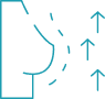 Courbe et flèches bleues symbolisant un mouvement ou processus avec différentes trajectoires possibles.
