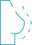 Contour stylisé bleu d'un buste féminin de profil, avec lignes rayonnantes suggérant la santé du sein.