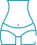 Silhouette stylisée d'une femme, montrant la taille cintrée et le bas-ventre. Icône représentant le corps féminin et sa forme.